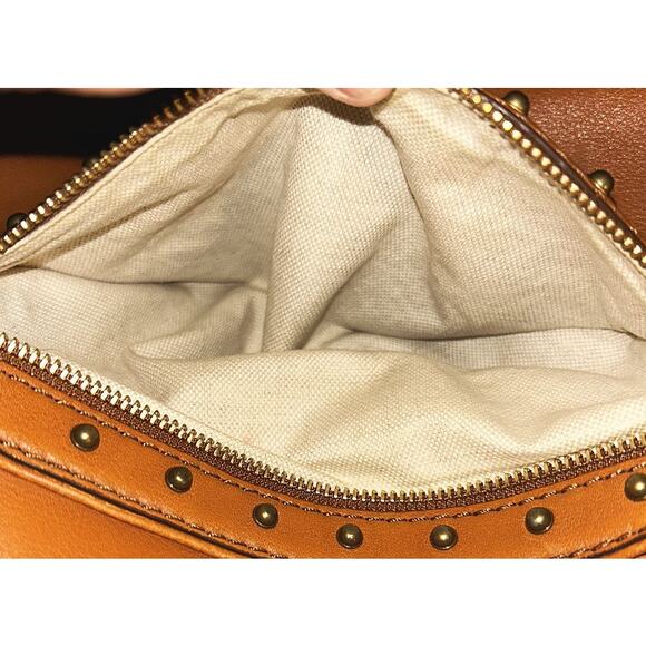 Michael Kors Tan Leather Satchel w/ Gold Studs & Fringe Authenticated - Picture 7 of 11